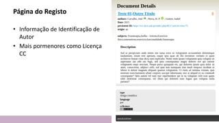 Página do Registo
• Informação de Identificação de
Autor
• Mais pormenores como Licença
CC
Jornadas Computação
Cientifica ...