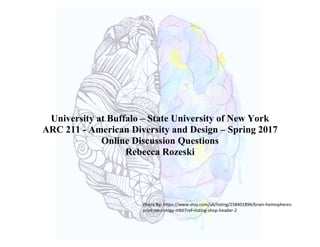 University at Buffalo – State University of New York
ARC 211 - American Diversity and Design – Spring 2017
Online Discussion Questions
Rebecca Rozeski
Photo	By:	https://www.etsy.com/uk/listing/258401894/brain-hemispheres-
print-neurology-mbti?ref=listing-shop-header-2	
 