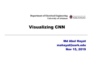 Department of Electrical Engineering
University of Arkansas
Visualizing CNN
Md Abul Hayat
mahayat@uark.edu
Nov 15, 2019
 