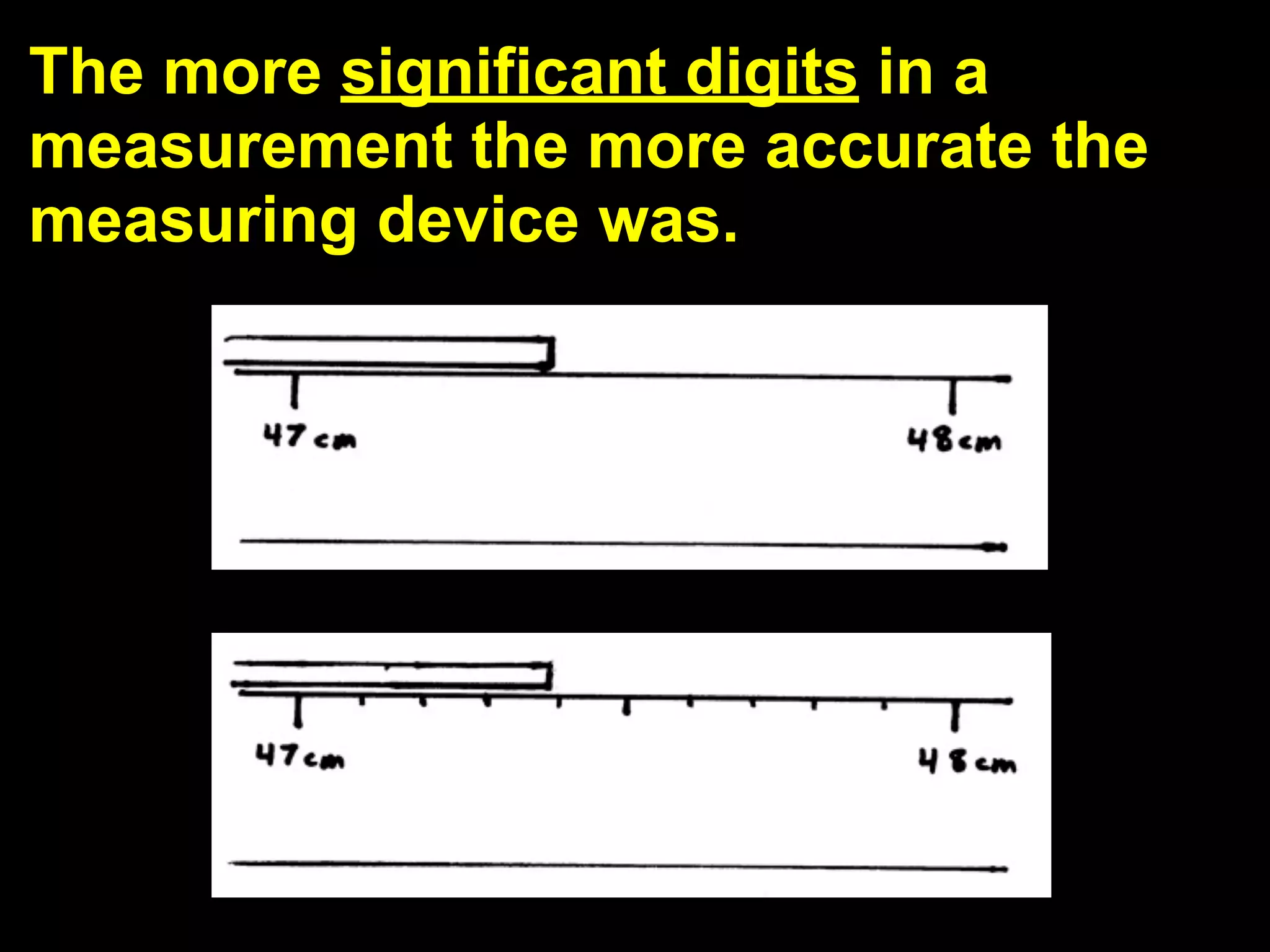 The more significant digits in a
measurement the more accurate the
measuring device was.
 