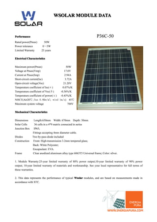 Painel solar fotovoltaico WSolar 50 W