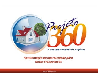 A Sua Oportunidade de Negócios


Apresentação da oportunidade para
       Novos Franqueados

            www.P360.com.br
 