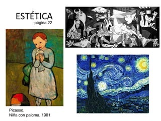 Collage
La técnica artística que inventaron para hacer eso la llamaron papier
collé (“papel pegado”), también conocida como collage. Es decir, que
realizaron un cuadro compuesto de diferentes trozos de materiales
pegados sobre una superficie, tales como recortes de papel, tela,
pedazos de madera o metal, etcétera.
Partitura y guitarra
Picasso
1912-1913
 