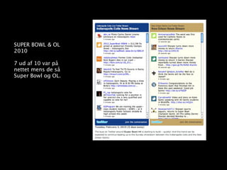 SUPER BOWL & OL
2010

7 ud af 10 var på
nettet mens de så
Super Bowl og OL.
 