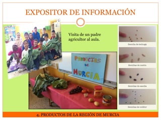 EXPOSITOR DE INFORMACIÓN
Visita de un padre
agricultor al aula.

4. PRODUCTOS DE LA REGIÓN DE MURCIA

 