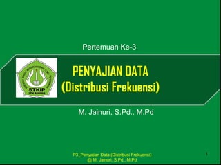 PENYAJIAN DATA
(Distribusi Frekuensi)
M. Jainuri, S.Pd., M.Pd
P3_Penyajian Data (Distribusi Frekuensi)
@ M. Jainuri, S.Pd., M.Pd
1
Pertemuan Ke-3
 