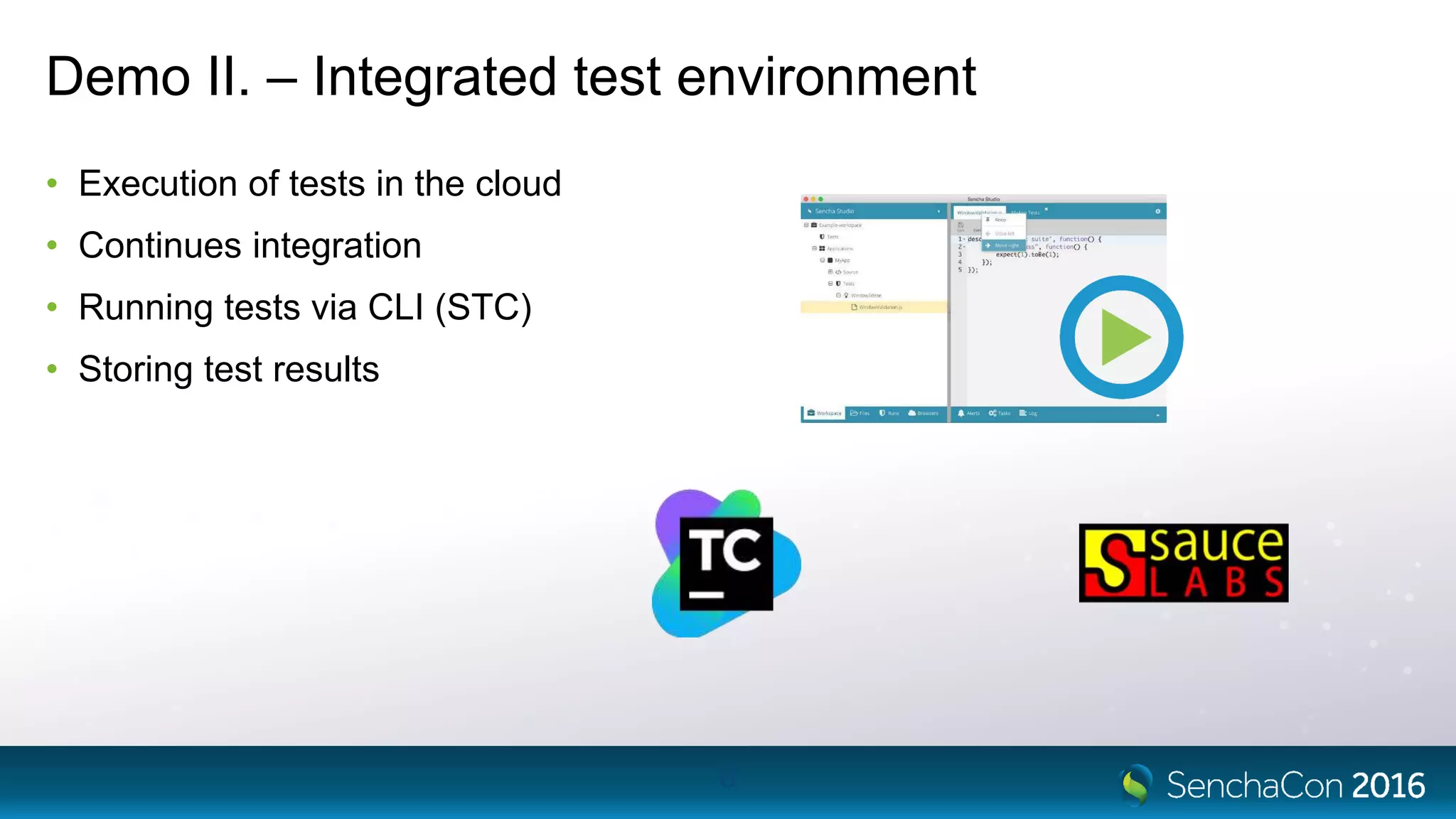 Demo II. – Integrated test environment
• Execution of tests in the cloud
• Continues integration
• Running tests via CLI (STC)
• Storing test results
8
 