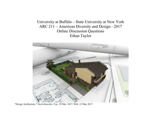 University at Buffalo – State University at New York
ARC 211 – American Diversity and Design - 2017
Online Discussion Questions
Ethan Taylor
"Design Architecture." Startrekmeshes. N.p., 29 Mar. 2017. Web. 12 May 2017.
 