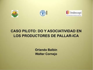 l
CASO PILOTO: DO Y ASOCIATIVIDAD EN
LOS PRODUCTORES DE PALLAR-ICA
Orlando Balbín
Walter Cornejo
 