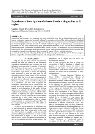 Experimental investigation of ethanol blends with gasoline on SI engine ...