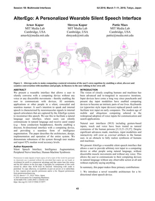 Alterego Technology AlterEgo: A Personalized Wearable Silent Speech Interface | PDF