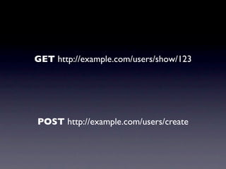 GET http://example.com/users/show/123




POST http://example.com/users/create
 