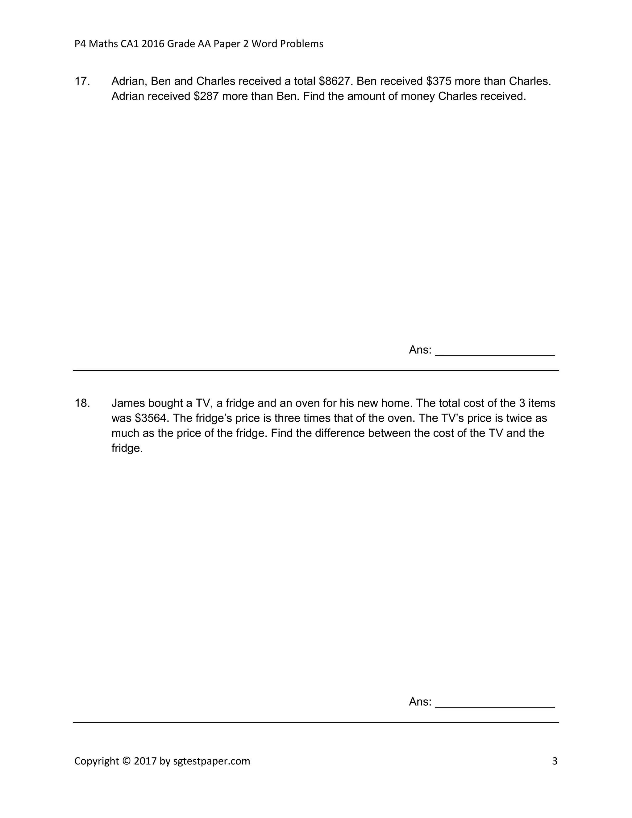 P4 Word Problem P4 maths ca1_2016_word_problems_solutions_modelled_after_rosyth | PDF