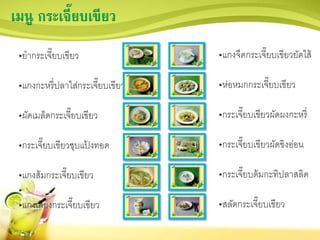 เมนู กระเจี๊ยบเขียว
•ยากระเจี๊ยบเขียว
•แกงกะหรี่ปลาใส่กระเจี๊ยบเขียว
•ผัดเมล็ดกระเจี๊ยบเขียว
•กระเจี๊ยบเขียวชุบแป้ งทอด
•แกงส้มกระเจี๊ยบเขียว
•
•แกงเลียงกระเจี๊ยบเขียว
•แกงจืดกระเจี๊ยบเขียวยัดไส้
•ห่อหมกกระเจี๊ยบเขียว
•กระเจี๊ยบเขียวผัดผงกะหรี่
•กระเจี๊ยบเขียวผัดขิงอ่อน
•กระเจี๊ยบต้มกะทิปลาสลิด
•สลัดกระเจี๊ยบเขียว
 