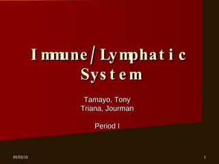 Immune/Lymphatic System Tamayo, Tony Triana, Jourman Period I 