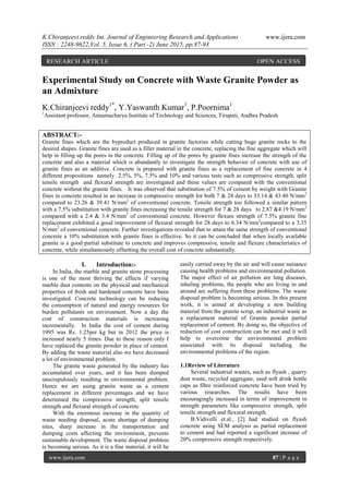 Experimental Study on Concrete with Waste Granite Powder as an Admixture