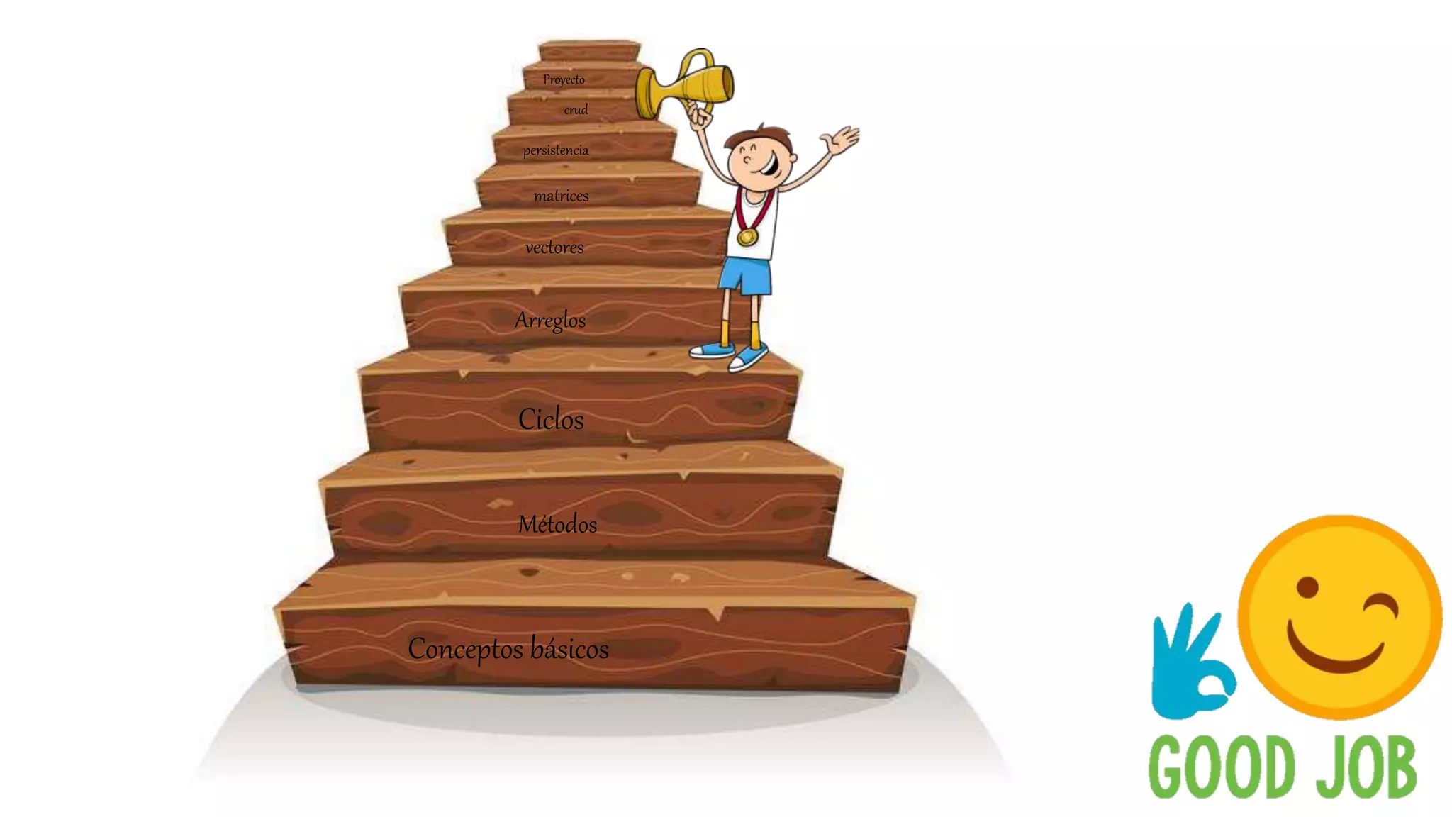 Conceptos básicos
Ciclos
Métodos
Arreglos
vectores
matrices
persistencia
crud
Proyecto
 