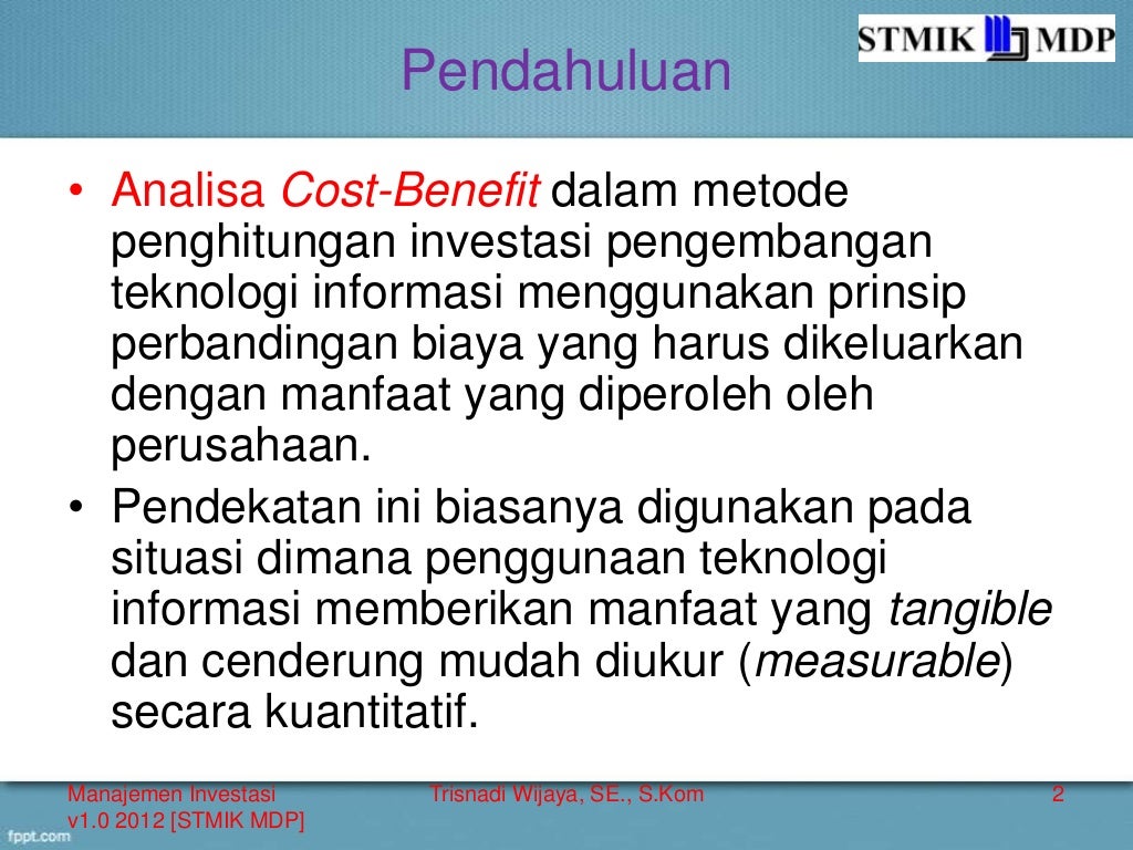 Perhitungan CostBenefit Sederhana untuk Manfaat Tangible