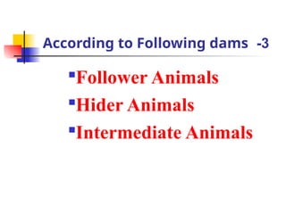 3
-
According to Following dams

Follower Animals

Hider Animals

Intermediate Animals
 