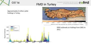 FMD in Turkey
Approximately 3 million cattle
holdings in Turkey
9282 outbreaks on holdings from 2001 to
2012.
 
