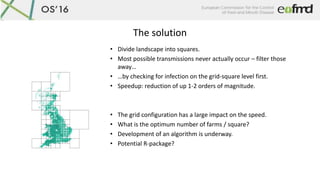 The solution
• Divide landscape into squares.
• Most possible transmissions never actually occur – filter those
away…
• …b...