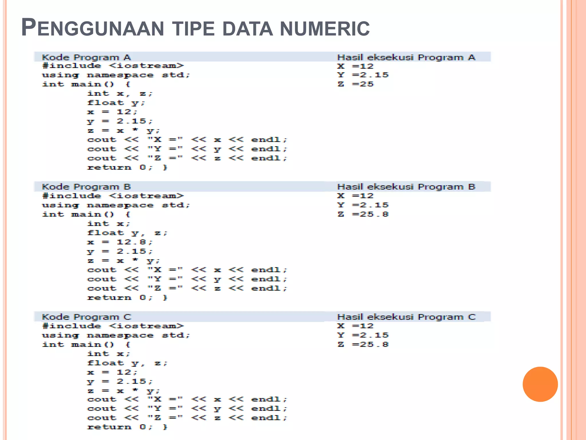 PENGGUNAAN TIPE DATA NUMERIC
 