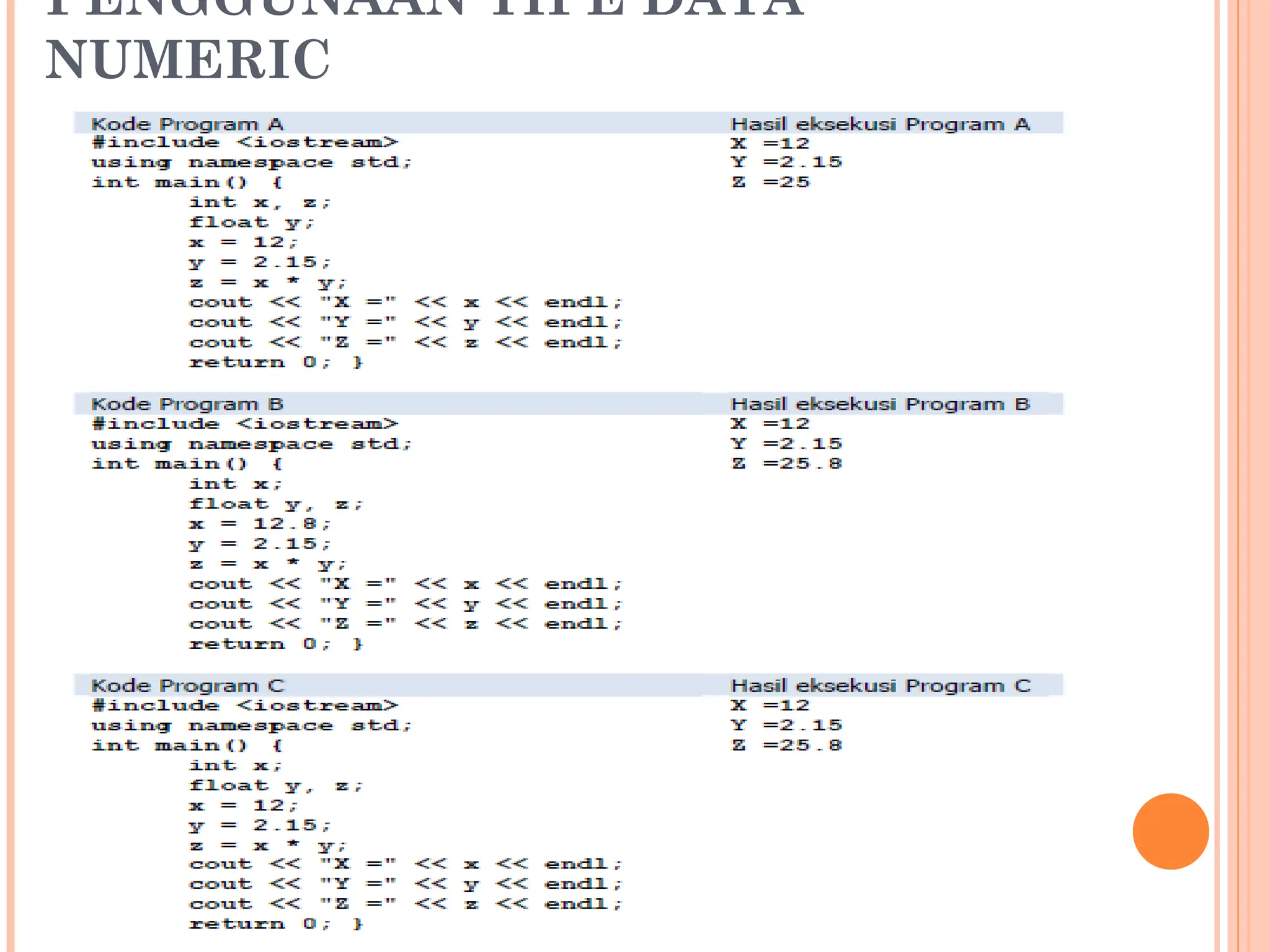 PENGGUNAAN TIPE DATA
NUMERIC
 