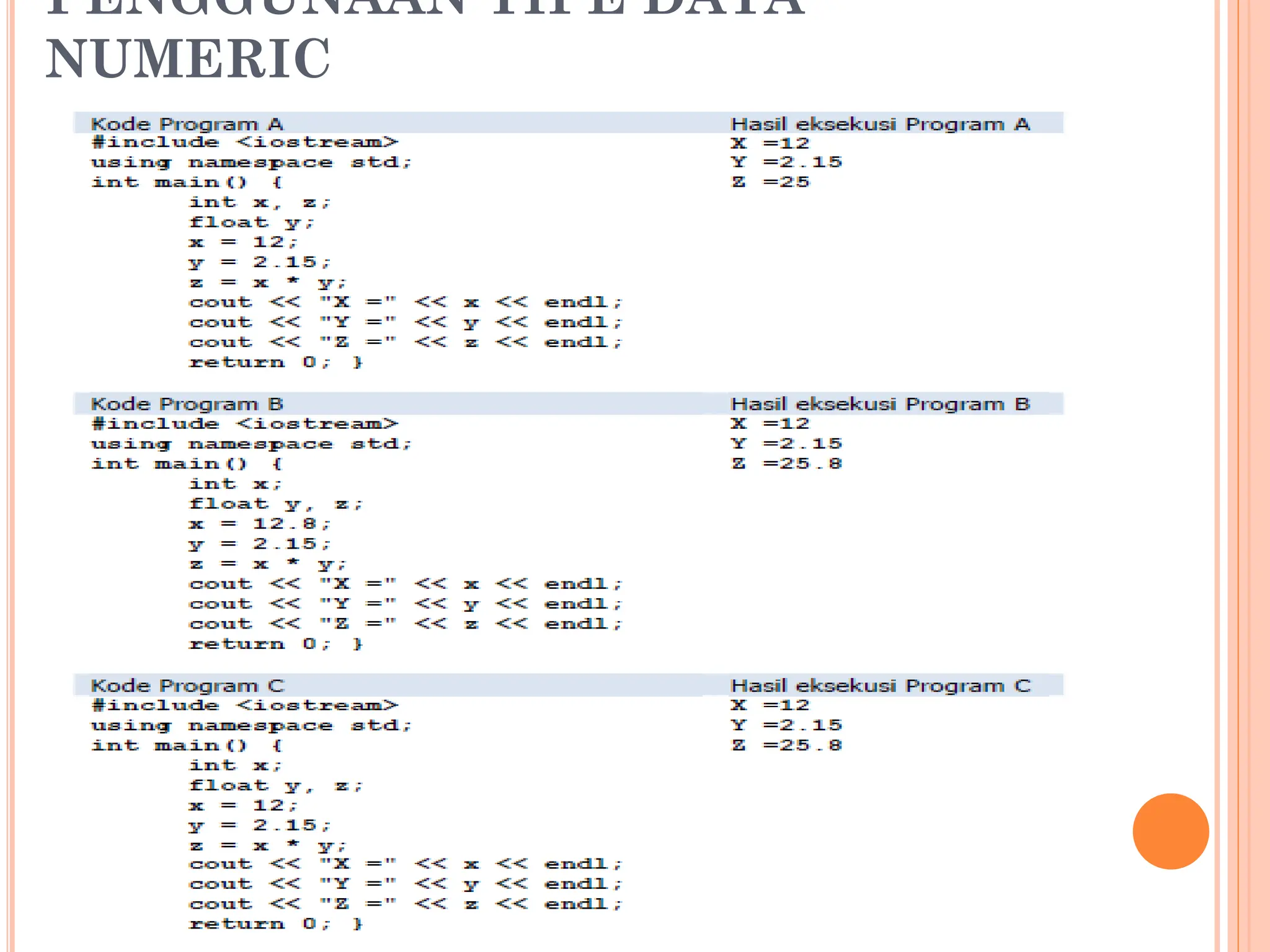 PENGGUNAAN TIPE DATA
NUMERIC
 