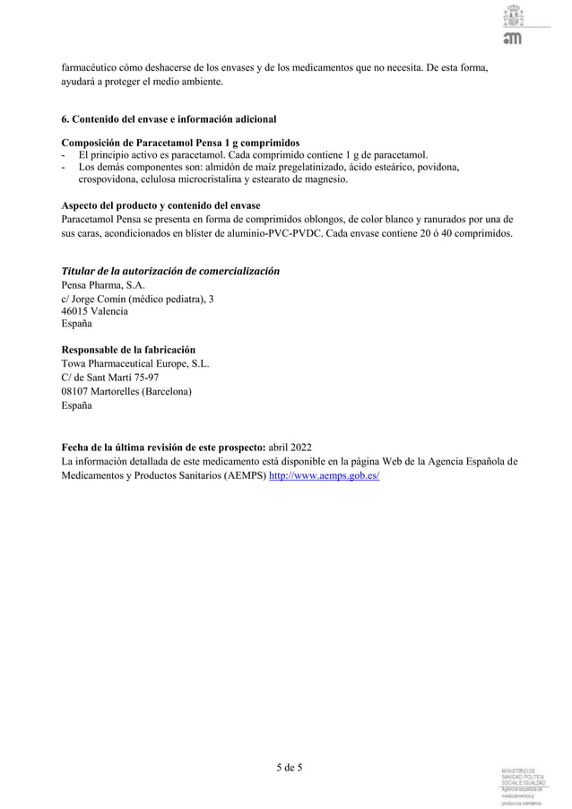 Prospecto paracetamol.