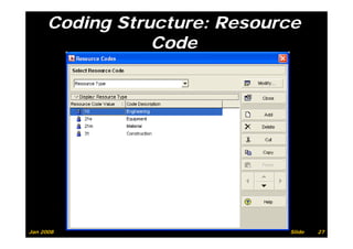Coding Structure: Resource
                 Code




Jan 2008                      Slide   27
 