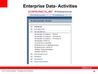 Enterprise Data- Activities




© 2012 Oracle Corporation – Proprietary and Confidential
                                                                    19
 