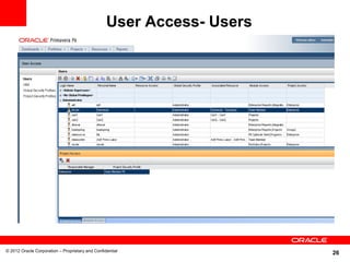 User Access- Users




© 2012 Oracle Corporation – Proprietary and Confidential
                                                                       26
 