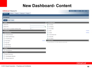 New Dashboard- Content




© 2012 Oracle Corporation – Proprietary and Confidential
                                                                 60
 