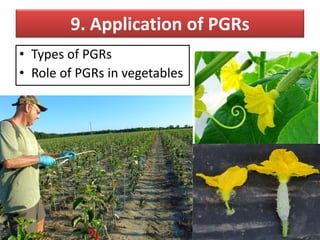 9. Application of PGRs
• Types of PGRs
• Role of PGRs in vegetables
 