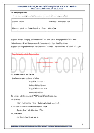 Primavera P6 Notes For Beginners Pdf