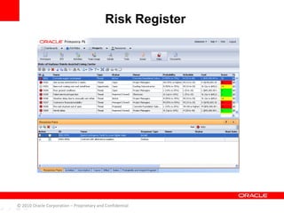 Risk Register
© 2010 Oracle Corporation – Proprietary and Confidential
 