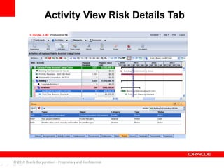 Activity View Risk Details Tab
© 2010 Oracle Corporation – Proprietary and Confidential
 