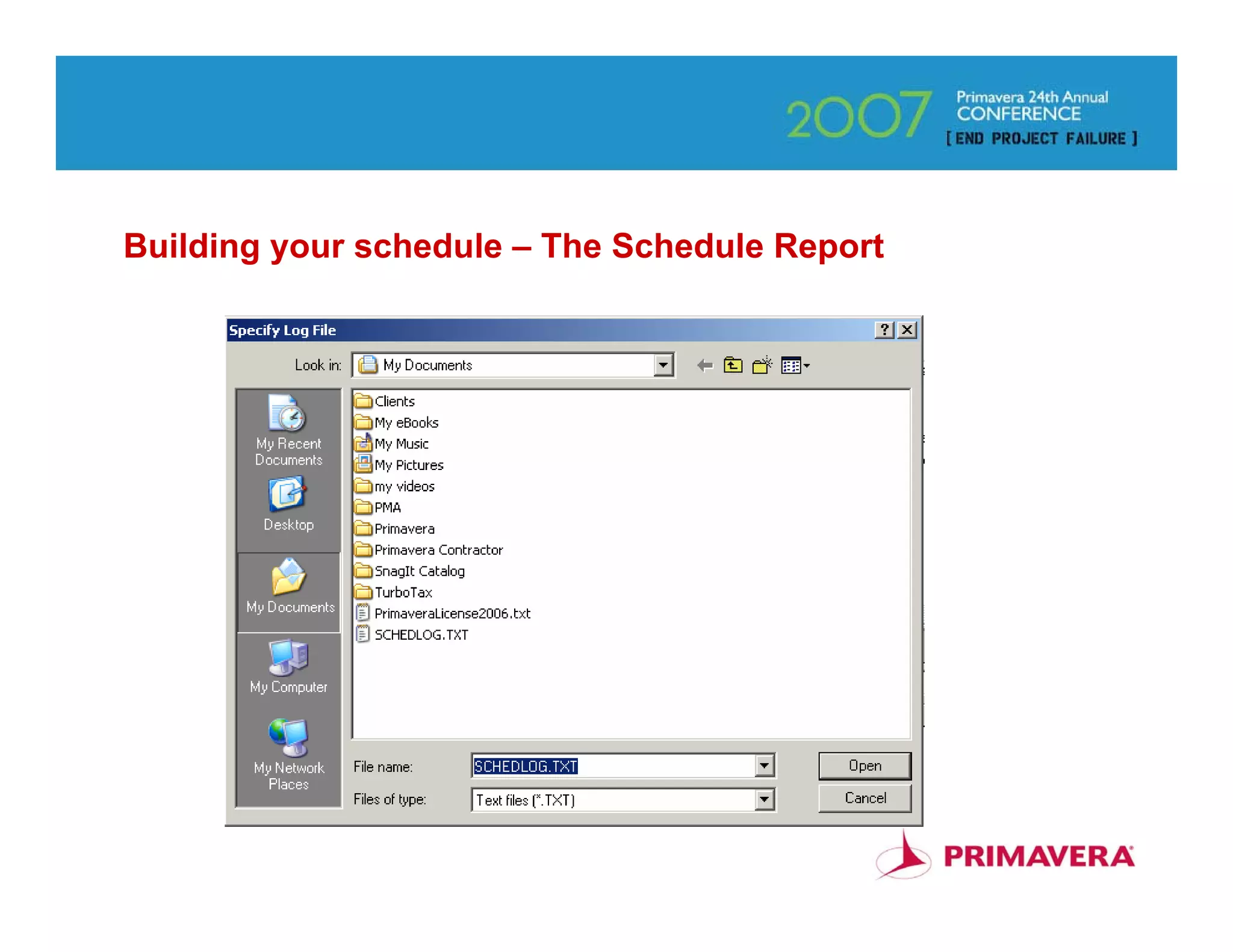 Building your schedule – The Schedule Report




                                               50
 