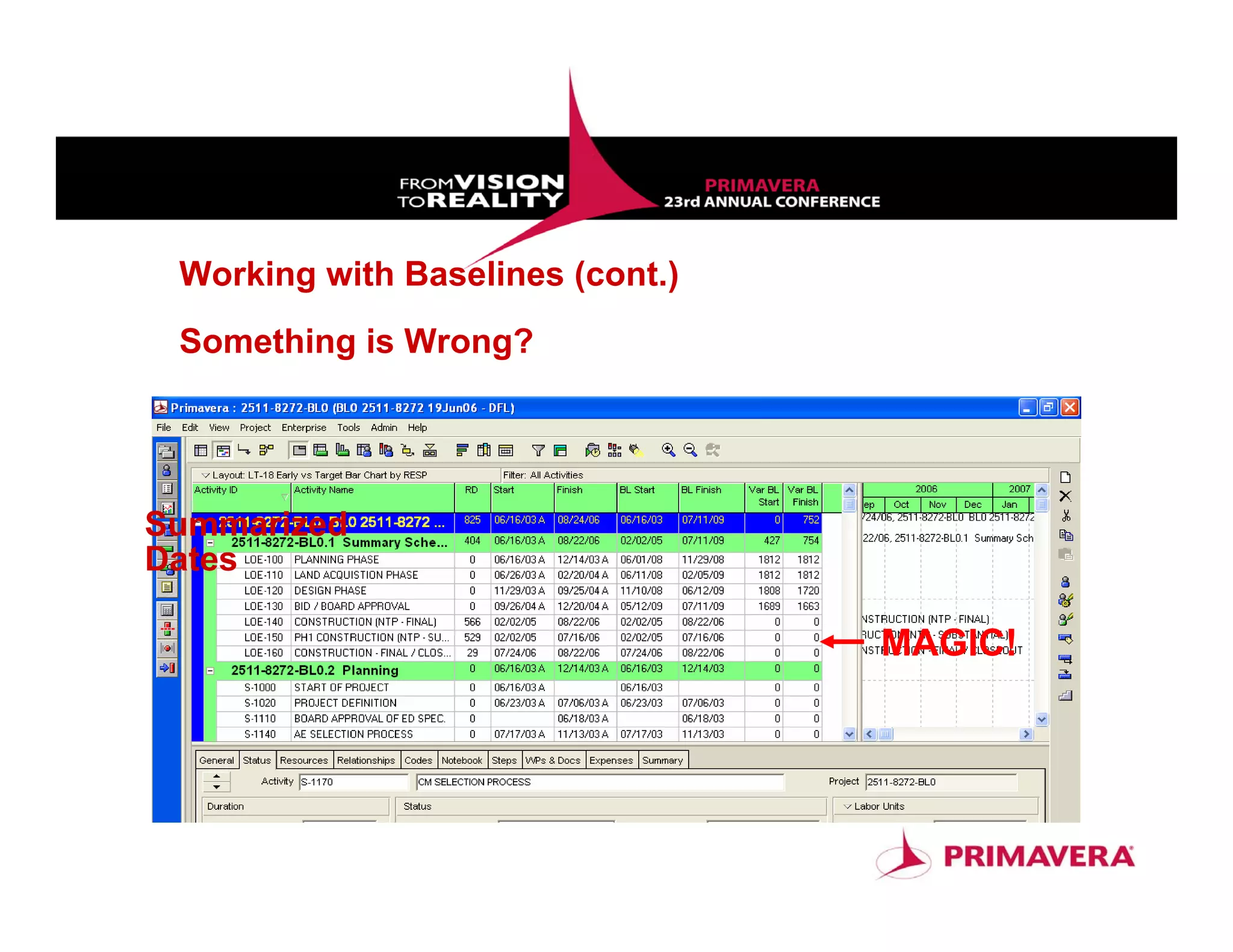 Working with Baselines (cont.)
 Something is Wrong?




Summarized
Dates

                                  MAGIC!




                                           87
 
