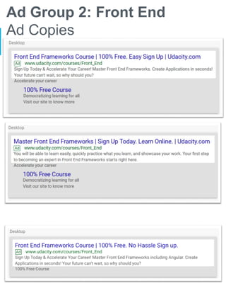 Ad Group 2: Front End
Ad Copies
 