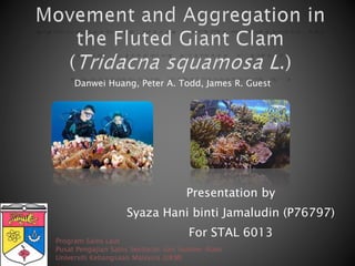 Presentation by
Syaza Hani binti Jamaludin (P76797)
For STAL 6013
Danwei Huang, Peter A. Todd, James R. Guest
 