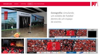 CONVEÇÃO CLARO   DESAFIO   ESTRATÉGIA   AÇÕES   RESULTADOS OBTIDOS




                                                                     Cenografia: simulando
                                                                     um estádio de futebol
                                                                     dentro de um espaço
                                                                     de evento.
 