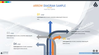 w w w . D o m a i n . c o m Page 131
www.MainSlide.com
© All Rights Reserved.
Confidential
ARROW DIAGRAM SAMPLE
Insert Your Subtitle
01 STEP
Lorem ipsum dolor sit amet, consectetur adipiscing elit. Donec est
eros.
02 STEP
Lorem ipsum dolor sit amet, consectetur
adipiscing elit. Donec est eros.03 STEP
Lorem ipsum dolor sit amet, consectetur adipiscing elit.
Donec est eros.
04 STEP
Lorem ipsum dolor sit amet, consectetur
adipiscing elit. Donec est eros.
05 STEP
Lorem ipsum dolor sit amet, consectetur adipiscing elit.
Donec est eros.
 