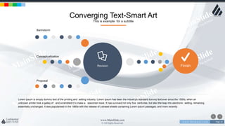 w w w . D o m a i n . c o m Page 34
www.MainSlide.com
© All Rights Reserved.
Confidential
Converging Text-Smart Art
This is example for a subtitle
Lorem Ipsum is simply dummy text of the printing and setting industry. Lorem Ipsum has been the industry's standard dummy text ever since the 1500s, when an
unknown printer took a galley of and scrambled it to make a specimen book. It has survived not only five centuries, but also the leap into electronic setting, remaining
essentially unchanged. It was popularised in the 1960s with the release of Letraset sheets containing Lorem Ipsum passages, and more recently.
Revision
Barinstorm
Conceptualization
Proposal
Finish
 