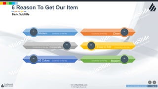 w w w . D o m a i n . c o m Page 49
www.MainSlide.com
© All Rights Reserved.
Confidential
0605
01
03 04
02
Modern60 Colors
Easy to EditCorporate
CleanModern
Creativity is the key
Creativity is the key
Creativity is the key
Creativity is the key
Creativity is the key
Creativity is the key
6 Reason To Get Our Item
Basic Subtitle
 
