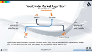 w w w . D o m a i n . c o m Page 56
www.MainSlide.com
© All Rights Reserved.
Confidential
Worldwide Market Algorithom
This is example for a subtitle
Start
Lorem Ipsum is simply
dummy text of the
printing and setting
industry. Lorem Ipsum
has been.
Final
Lorem Ipsum is simply
dummy text of the
printing and setting
industry. Lorem Ipsum
has been.
Lorem Ipsum is simply dummy text of the printing and setting industry. Lorem Ipsum has been the industry's standard dummy text ever
since the 1500s, when an unknown printer took a galley of and scrambled it to make a specimen book.
Web DesignMarketing
Sales Company Strategy
 