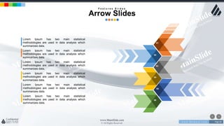 w w w . D o m a i n . c o m Page 66
www.MainSlide.com
© All Rights Reserved.
Confidential
01
02
03
04
05
06
Lorem Ipsum has two main statistical
methodologies are used in data analysis which
summarizes data.
Lorem Ipsum has two main statistical
methodologies are used in data analysis which
summarizes data.
Lorem Ipsum has two main statistical
methodologies are used in data analysis which
summarizes data.
Lorem Ipsum has two main statistical
methodologies are used in data analysis which
summarizes data.
Lorem Ipsum has two main statistical
methodologies are used in data analysis which
summarizes data.
Lorem Ipsum has two main statistical
methodologies are used in data analysis which
summarizes data.
F e a t u r e s S l i d e s
Arrow Slides
 
