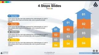 w w w . D o m a i n . c o m Page 75
www.MainSlide.com
© All Rights Reserved.
Confidential
01
03
04
02
03
04
02
03
04
Lorem Ipsum has two main data statistical this methodologies ne used in
data analysis which hase summarizes data. sed an graecie prompta
invenire.
Lorem Ipsum has two main data statistical this methodologies ne used in
data analysis which hase summarizes data. sed an graecie prompta
invenire.
Lorem Ipsum has two main data statistical this methodologies ne used in
data analysis which hase summarizes data. sed an graecie prompta
invenire.
Your Text
Your Text
02
01
01
Lorem Ipsum has two main data statistical this methodologies ne used in
data analysis which hase summarizes data. sed an graecie prompta
invenire.
Your Text
Your Text
F e a t u r e s S l i d e s
4 Steps Slides
 