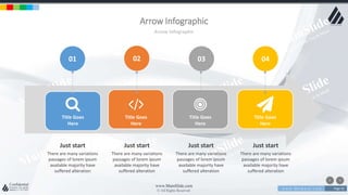 w w w . D o m a i n . c o m Page 92
www.MainSlide.com
© All Rights Reserved.
Confidential
Arrow Infographic
Arrow Infographic
Title Goes
Here
Title Goes
Here
Title Goes
Here
Title Goes
Here
There are many variations
passages of lorem ipsum
available majority have
suffered alteration
Just start
There are many variations
passages of lorem ipsum
available majority have
suffered alteration
Just start
There are many variations
passages of lorem ipsum
available majority have
suffered alteration
Just start
There are many variations
passages of lorem ipsum
available majority have
suffered alteration
Just start
01 02 03 04
 