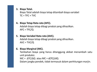 Biaya Variabel Rata Rata Teori BIAYA Produksi jangka pendek dan jagka panjang | PDF